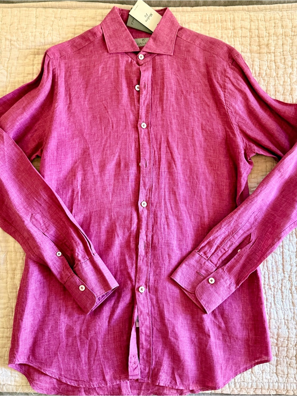 Men's Long-Sleeve Linen Shirt in Raspberry - Canali